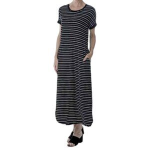 NEW LNBF Black White Stripe Bamboo Stretch Maxi Dress Size Small